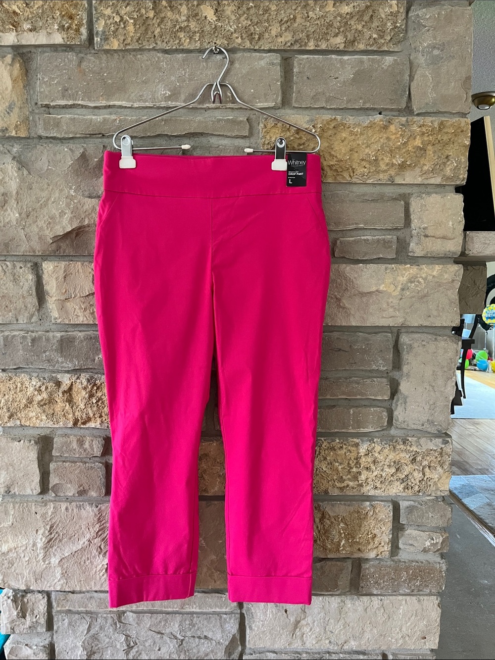 New York & Company The Whitney Pull-on Pant High Waist Crop Stretch Pink Large